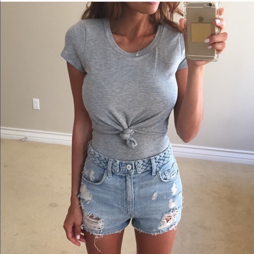 Knot tie grey body suit